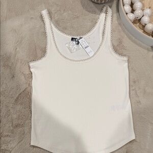 J. Crew Ivory Tank Top with Pearl Trim
